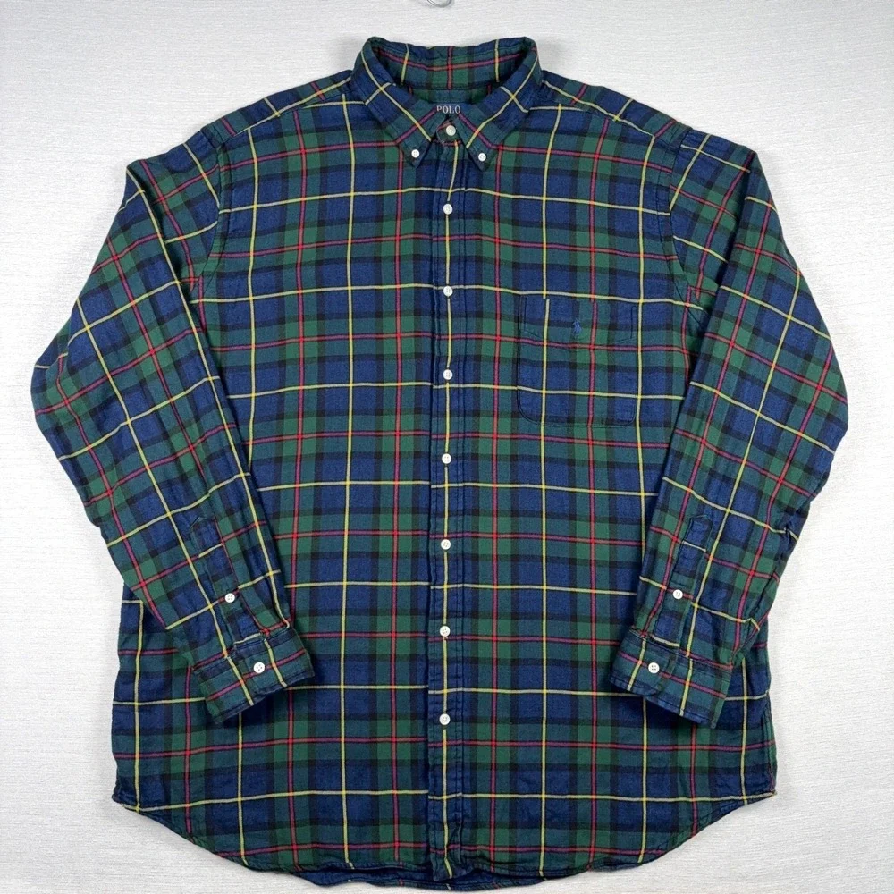 Polo Ralph Lauren Long Sleeve Sport Shirt Mens 2XLT Blue Plaid Cotton Button